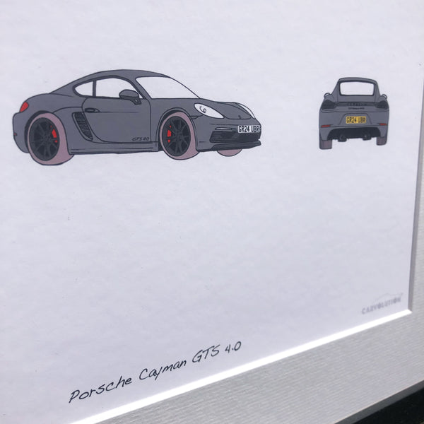 Illustration of a Porsche Cayman GTS 4.0 on a white background