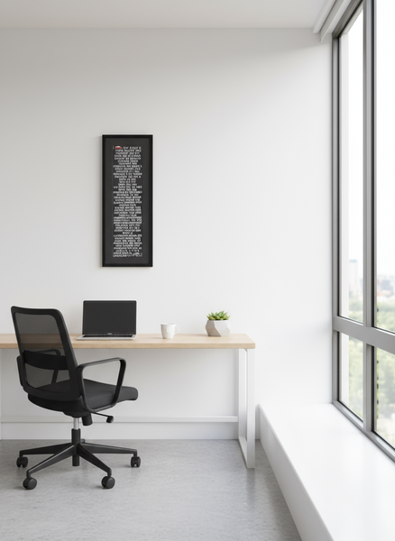 Modern office desk with chair and decor in a bright room with large windows.