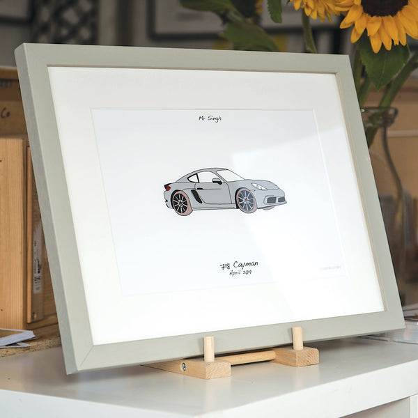 Framed Porsche artwork, personalised car artwork, my life in cars, your life in cars, bespoke car gift, my first porsche, porsche personalised artwork, car gift for christmas