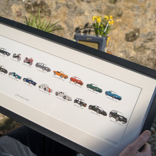 your life in cars, drawing of persons cars in a frame with mount. a car timeline picture. car gift for christmas  carvolution, your life in cars  Framed artwork, personalised car artwork, my life in cars gift, bespoke car gift, my first car, my life in cars, made to order gift, illustrated car history