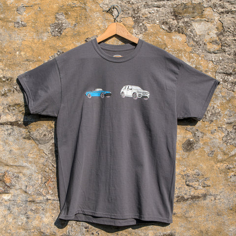 my car on a t-shirt, car t-shirt, carvolution, your life in cars, black t-shirt, charcoal mens t-shirt, 