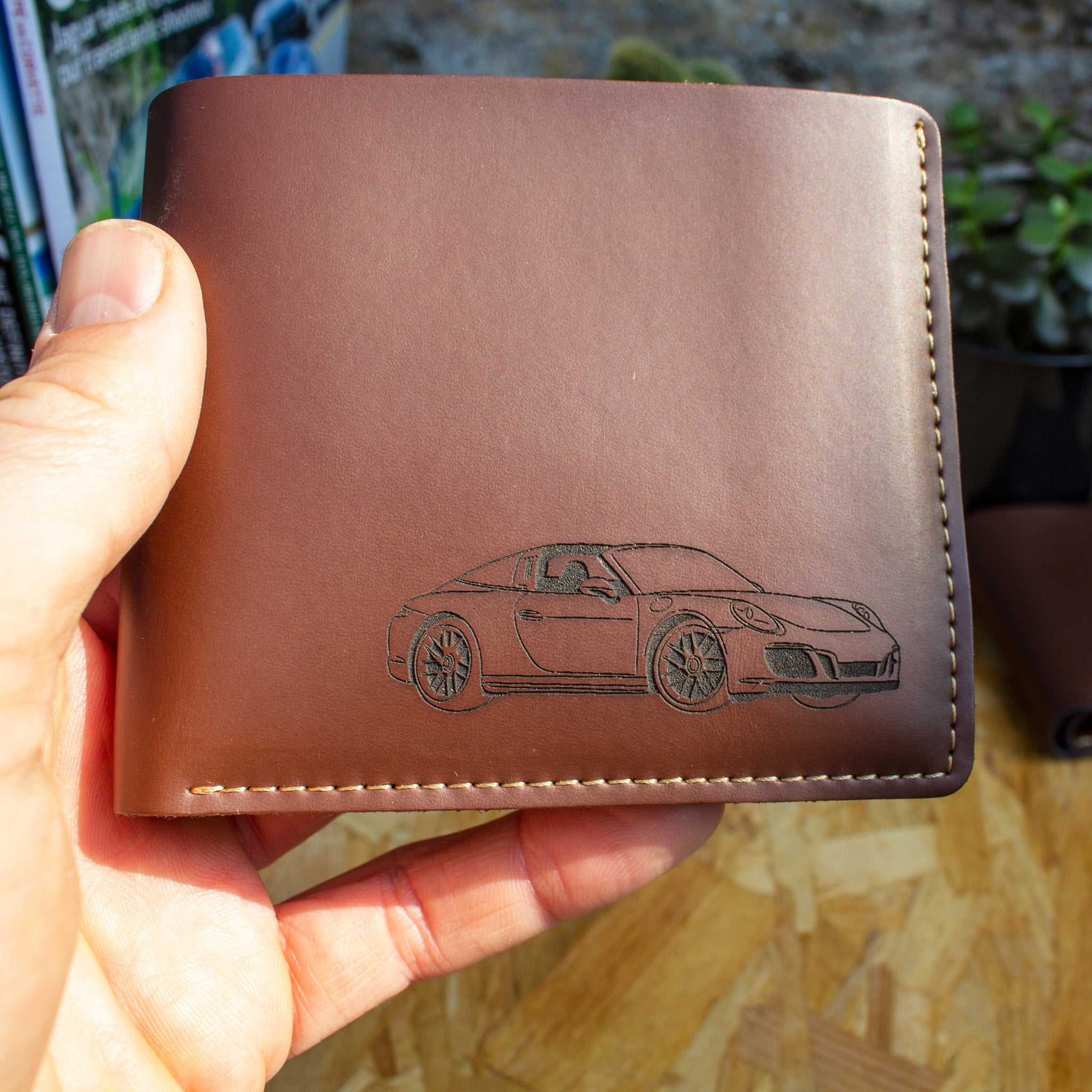 Porsche targa laser engraved leather wallet