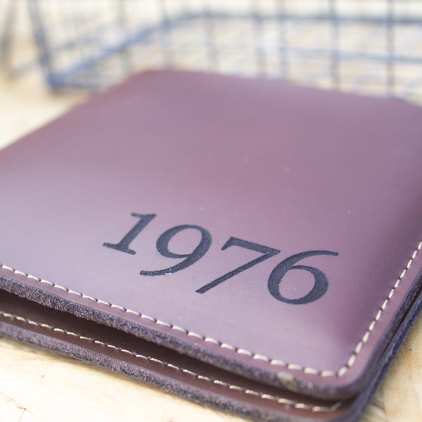 Birthday year leather wallet personalised