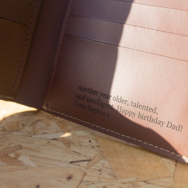 Birthday year leather wallet personalised
