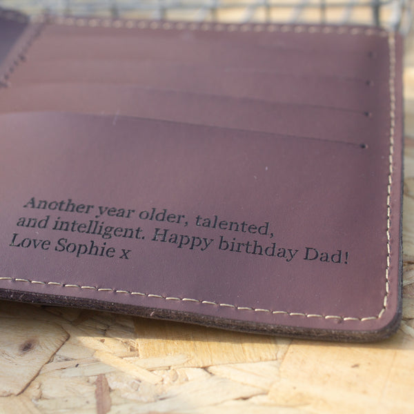 Birthday year leather wallet personalised