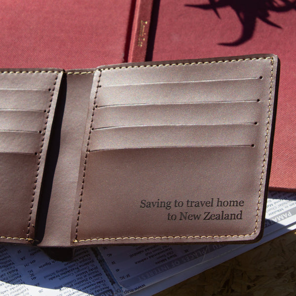 Travel leather wallet personalised